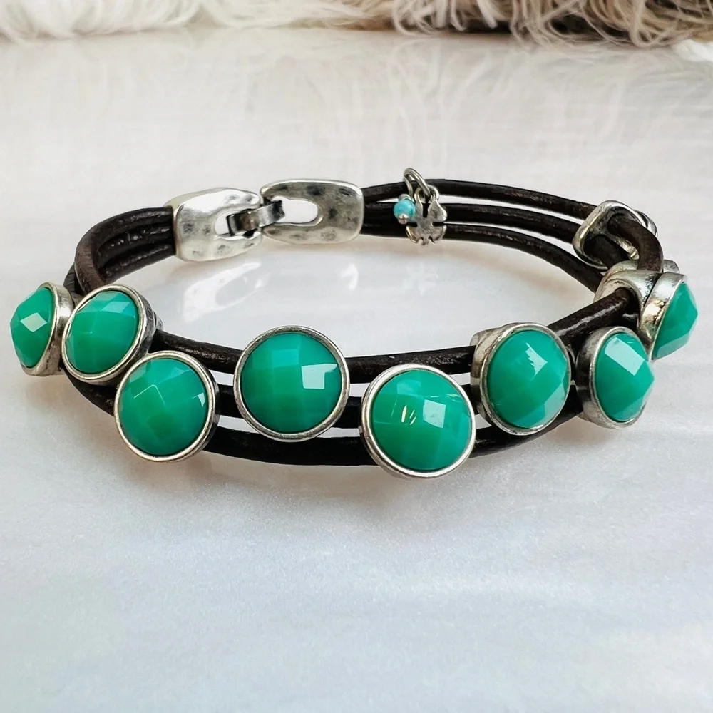 Beautiful, bohemian chic, brown and greenish blue costume bracelet